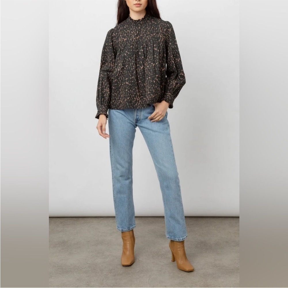 Rails Ariana Savannah Top caramel brown high neck shirt onyx black animal Sz XL - Picture 16 of 16